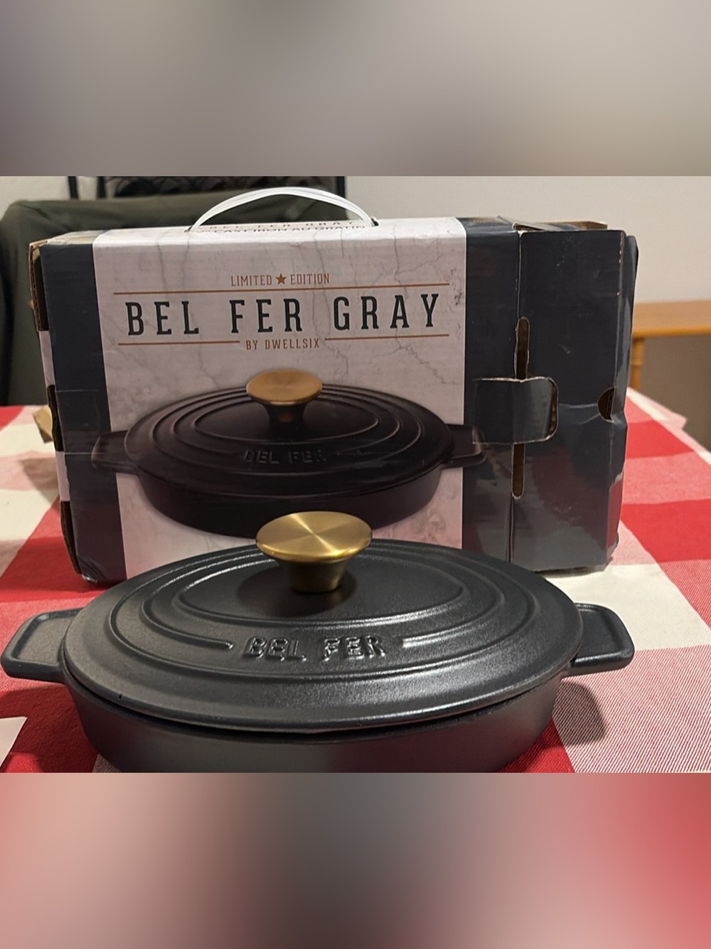 🆕 Dwellsix Limited Edition Bel Fer Gray 9” Cast Iron Au Gratin